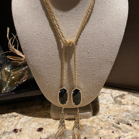 Kendra Scott black stone gold lariat - Picture 1 of 5